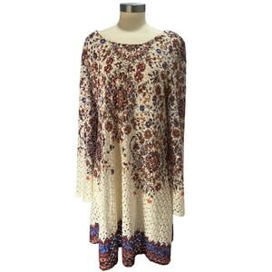 Floral Cream Bell Sleeve Crochet Embroidered Mini Dress Bohemian Garden Fairy 2X